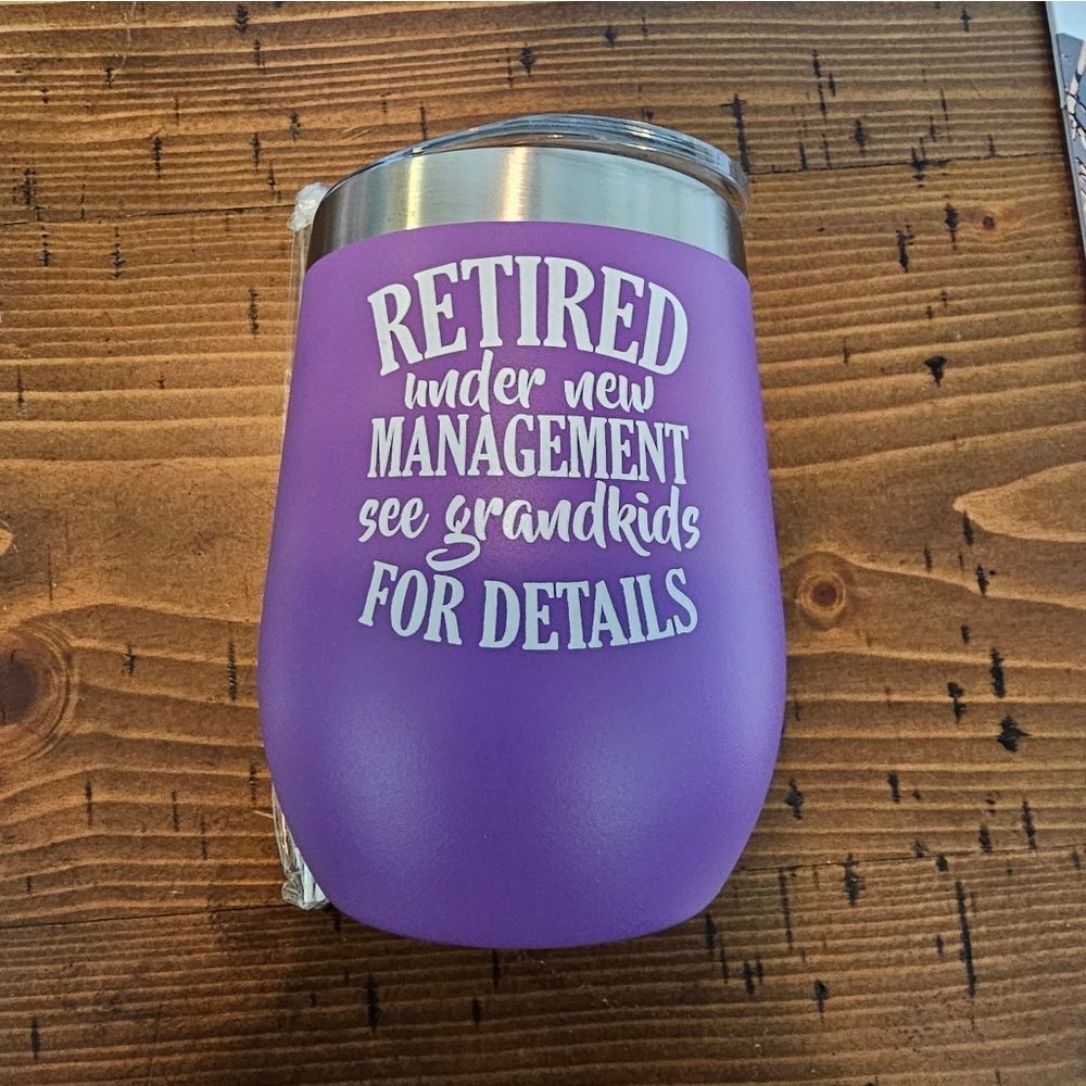 Retirement wine cooler mug new with metal straw
